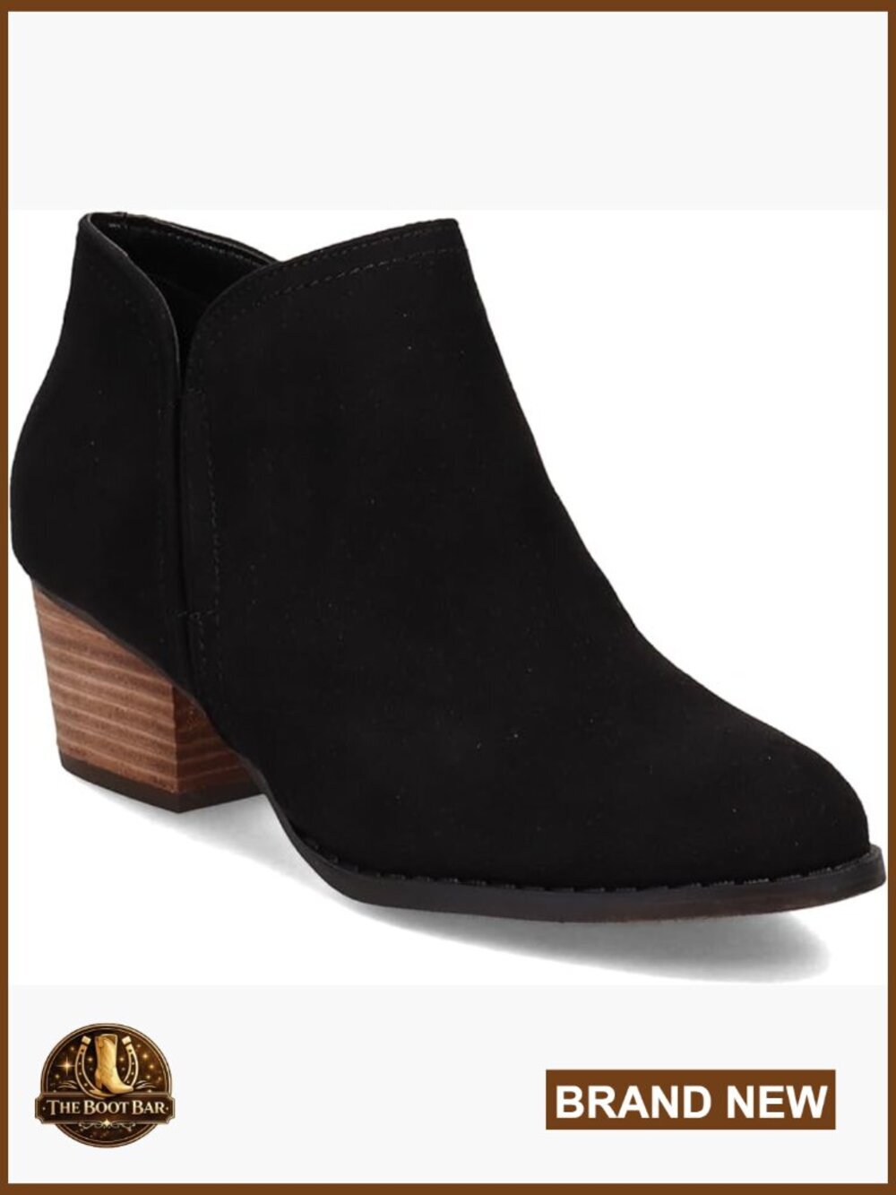 Ankle Bootie Perforated Microfiber Round Toe Zip Closure Stacked Heel